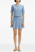 Blue Geometric Circle Pattern Cardigan Skirt Two-Piece Set