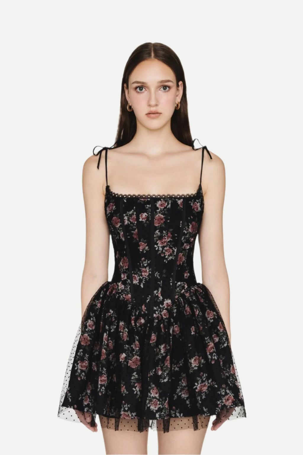 Jubin Mesh printed fishbone mini dress in black