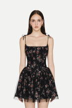 Jubin Mesh printed fishbone mini dress in black