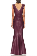 Flowering Girl Women Ophelia v-Neck Sleeveless Leather Maxi Dress In Burgundy