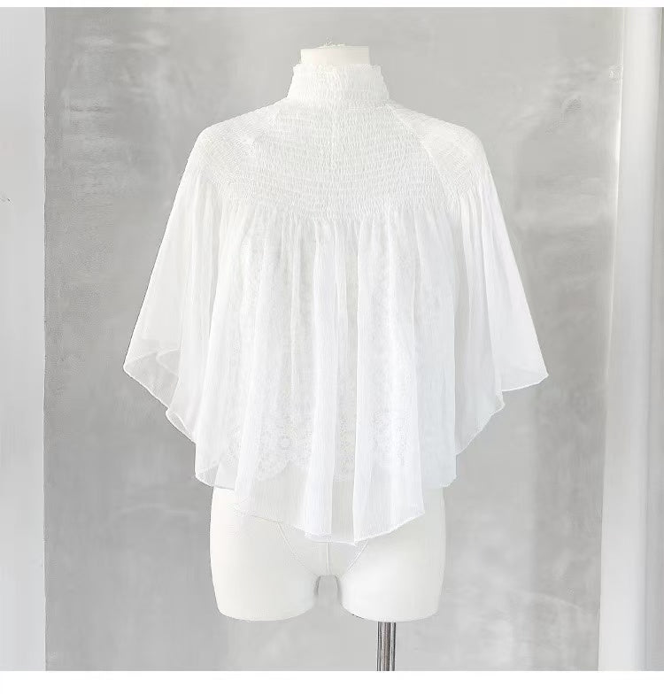 White Lace Cami Top + Sheer Chiffon Capelet Set