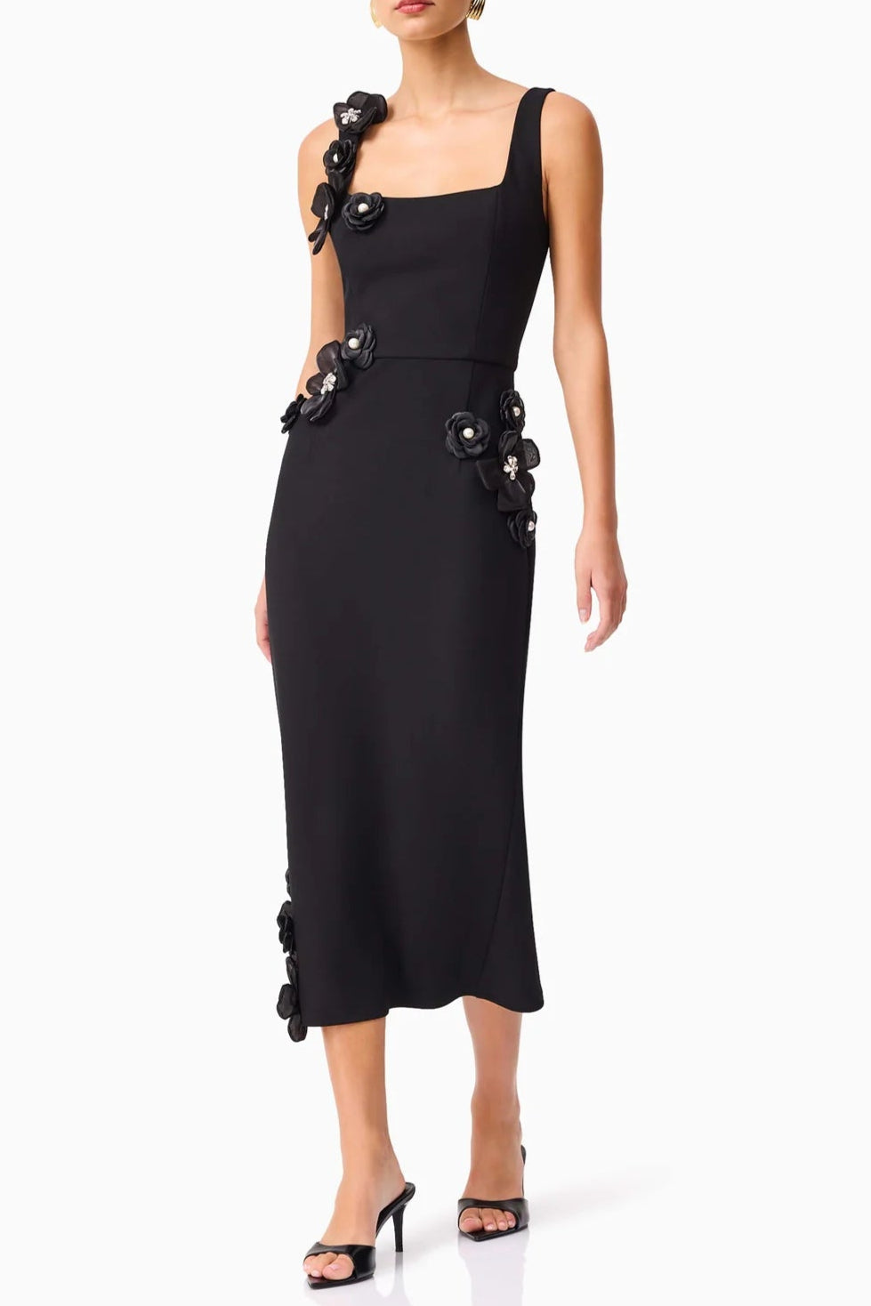 Flowering Girl Women Sabrina 3d Flower Midi Dress In Black