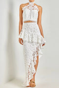 Flowering Girl Women Lace sleeveless top irregular skirt set in white