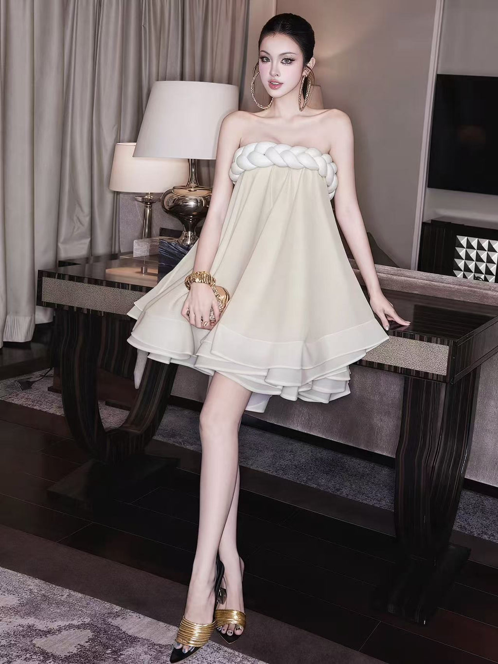Hemp Rope Tube Top Tutu Skirt In Beige