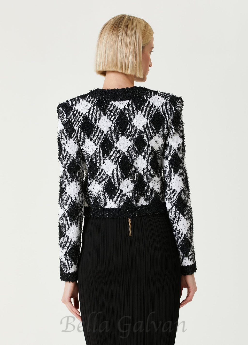 Flowering Girl Women Black White Gingham Tweed Cardigan