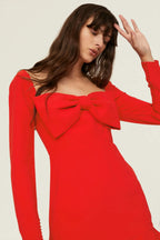 Flowering Girl Women Bow Crepe Mini Dress in red