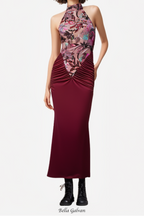 Flowering Girl Women tracy sequin embroidery halter maxi dress in red