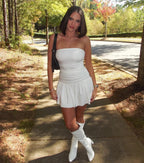 Flowering Girl Women Strapless Mini Skater Dress In White