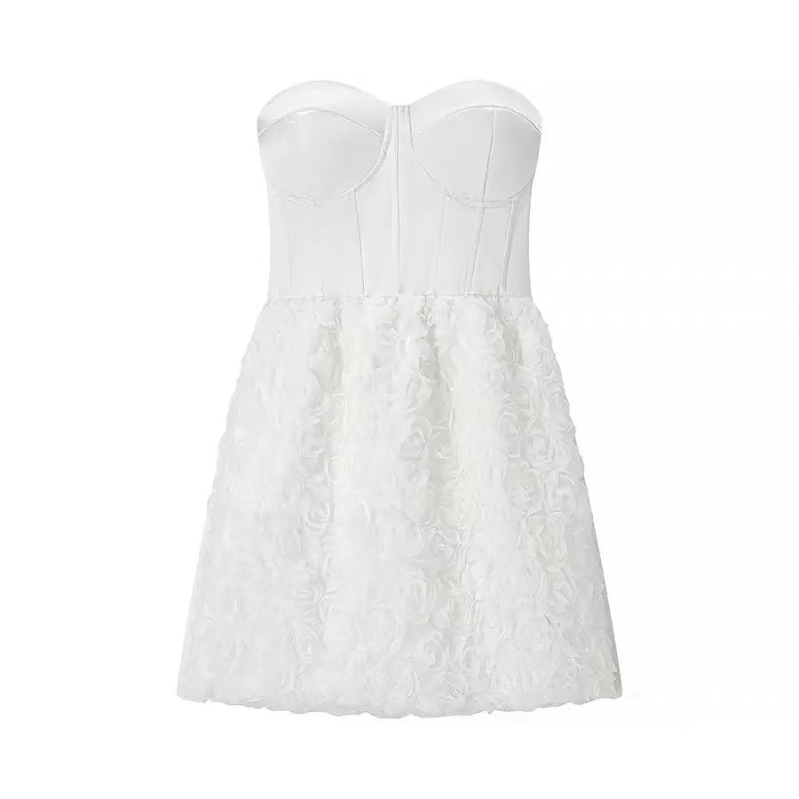 Lily Flower Mini Dress In White