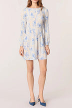 Josephine Patterned Pleated Mini Dress In Blue