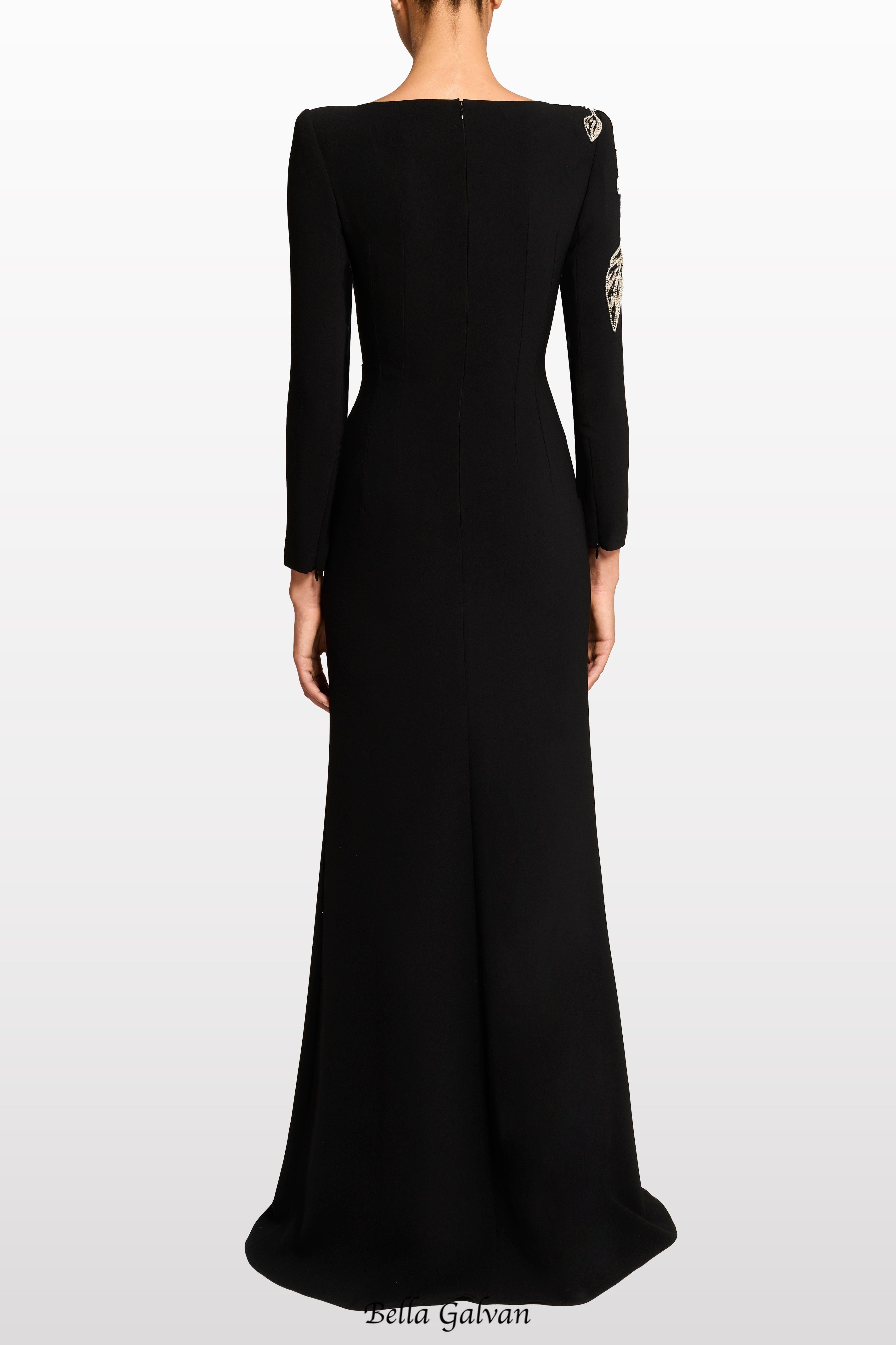 monica rhinestone Orchid Floral-Embellished Maxi Dress in black