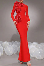 Sally 3D Flower Decorative Bandage Maxi Dress In Red