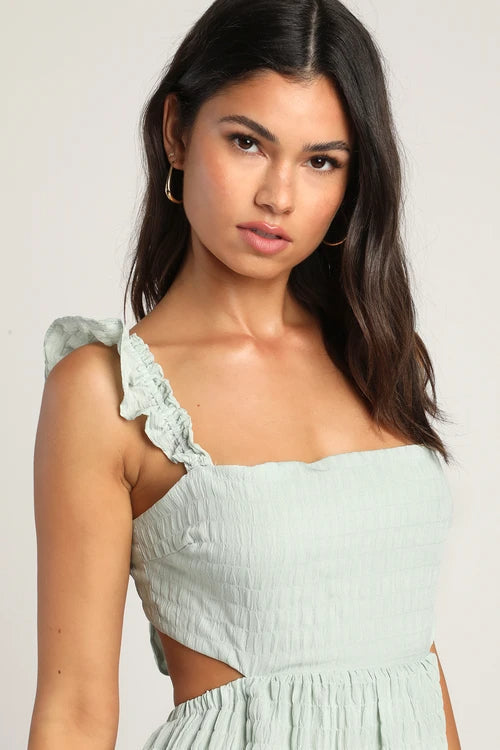 Flowering Girl Women Mint Smocked Tie-Back Tiered Midi Dress