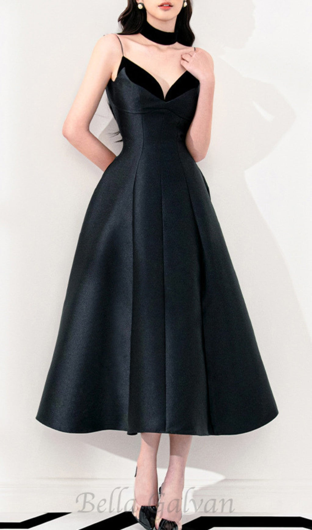 Flowering Girl Women patchwork midi dress in black