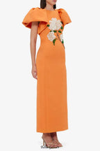edwina Embellished Maxi Dress Hydrangea Print in Tangerine