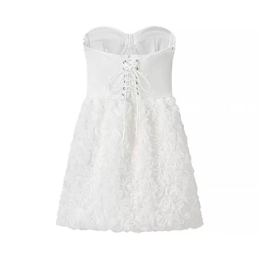 Lily Flower Mini Dress In White