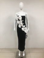 Flowering Girl Women flower embellished black strapless maxi dress