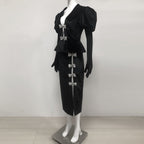 Flowering Girl Women victoria cut out bow mini dress set in black