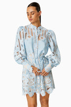 Flowering Girl Women Jetsetter hollow long sleeve Mini Dress In Blue