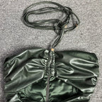 Flowering Girl Women Green Backpack-Baring Butt Pleated Dress