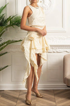 Joy Draped Asymmetric Silk Dress With Layers - Ivoire