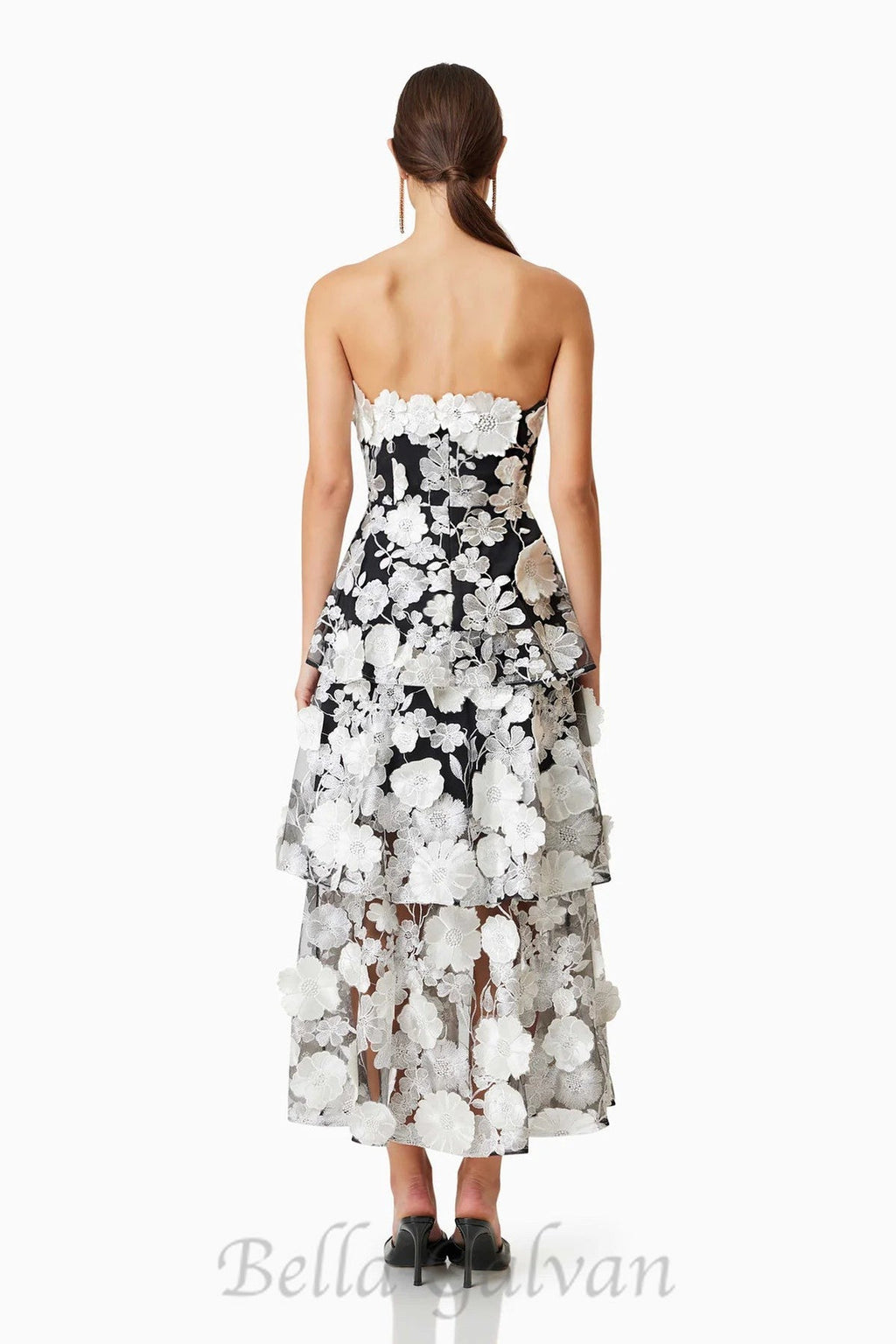 Flowering Girl Women Selene 3D flower Tiered Maxi Dress In Black