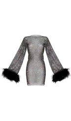 Flowering Girl Women Feather Embellished Mesh Mini Dress