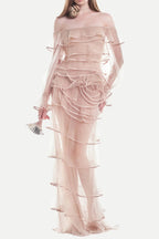 Flowering Girl Women eudora floral inspired ruffle layer tulle gown in nude
