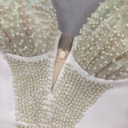 Off-Shoulder pearl embellished bodycon maxi dress in white