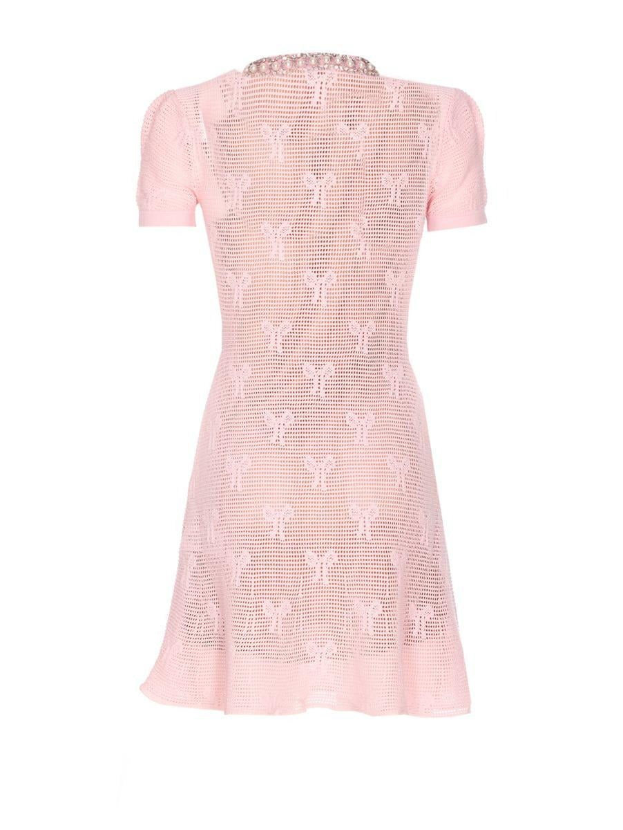 Pink Bow Crochet Crystal Trim Mini Dress