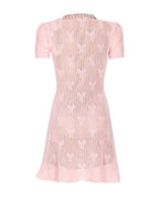 Pink Bow Crochet Crystal Trim Mini Dress