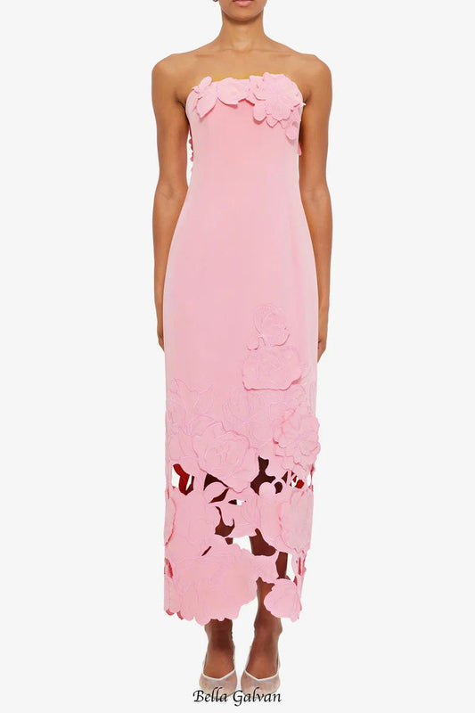 louise Appliqué Bustier Maxi Dress in pink