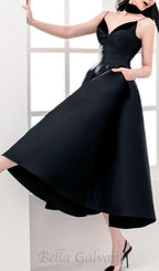 Flowering Girl Women patchwork midi dress in black