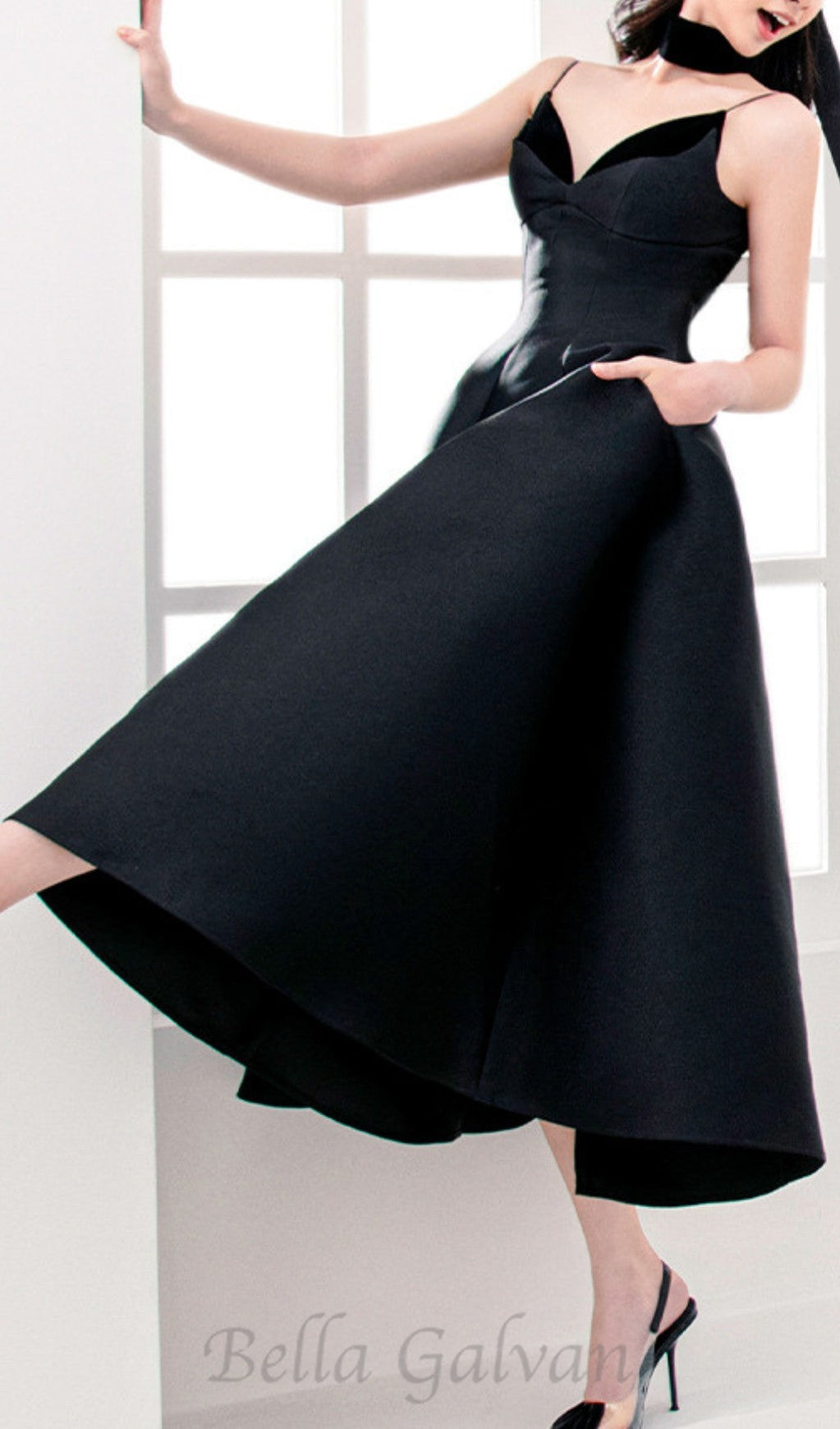 Flowering Girl Women patchwork midi dress in black