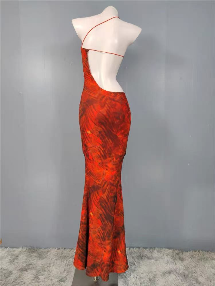Flowering Girl Women Cut Out Printed Maxi Dress Orange