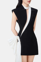 Flowering Girl Women Shoulder Pad Black mini Dress