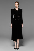 Flowering Girl Women Caloria Asymmetric Notch Lapel Velvet Midi Dress