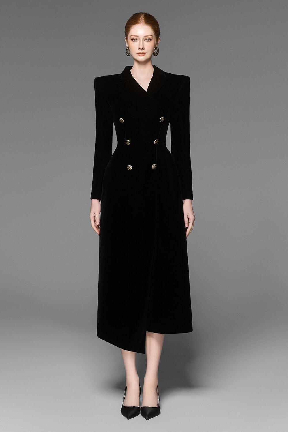 Flowering Girl Women Caloria Asymmetric Notch Lapel Velvet Midi Dress