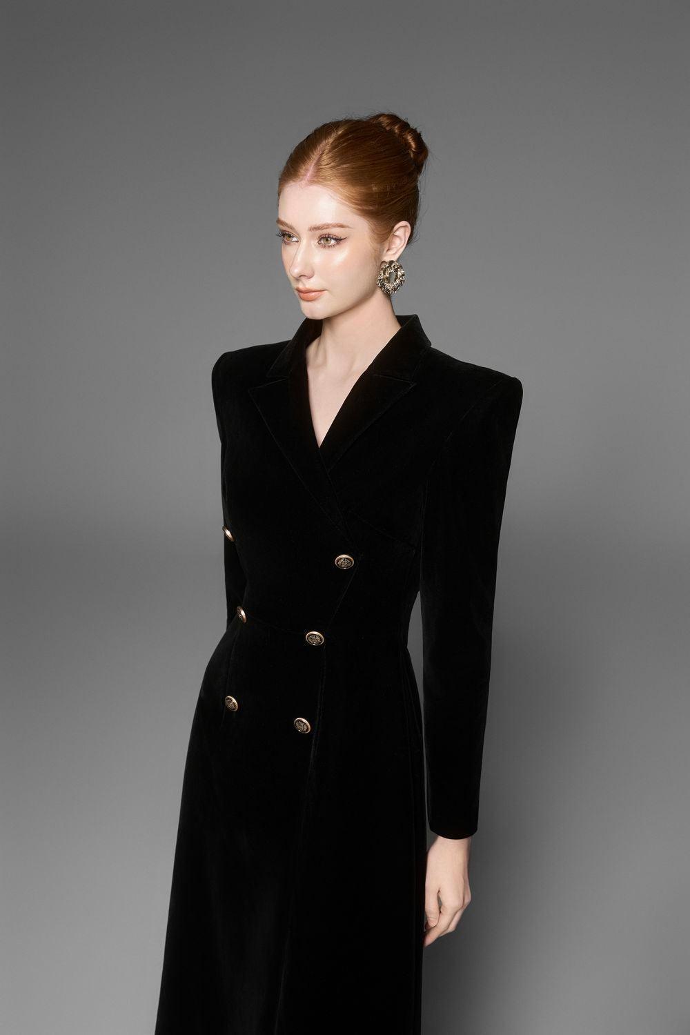 Flowering Girl Women Caloria Asymmetric Notch Lapel Velvet Midi Dress