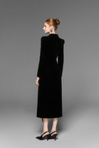 Flowering Girl Women Caloria Asymmetric Notch Lapel Velvet Midi Dress