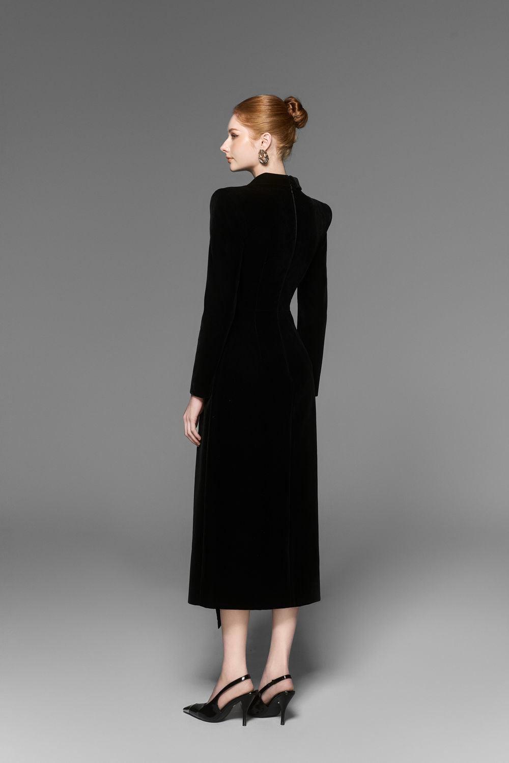 Flowering Girl Women Caloria Asymmetric Notch Lapel Velvet Midi Dress