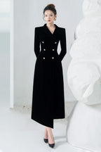 Flowering Girl Women Caloria Asymmetric Notch Lapel Velvet Midi Dress