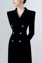 Flowering Girl Women Caloria Asymmetric Notch Lapel Velvet Midi Dress