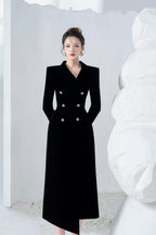 Flowering Girl Women Caloria Asymmetric Notch Lapel Velvet Midi Dress