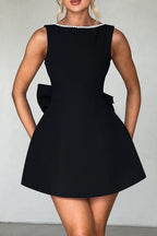 Flowering Girl Women Trista Bowknot Pearl Backless Mini Dress In Black