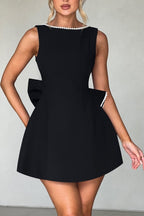 Flowering Girl Women Trista Bowknot Pearl Backless Mini Dress In Black