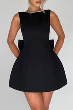 Flowering Girl Women Trista Bowknot Pearl Backless Mini Dress In Black