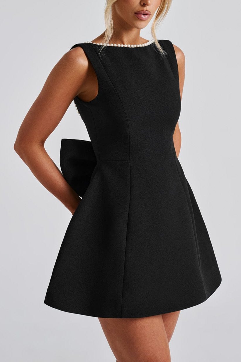 Flowering Girl Women Trista Bowknot Pearl Backless Mini Dress In Black