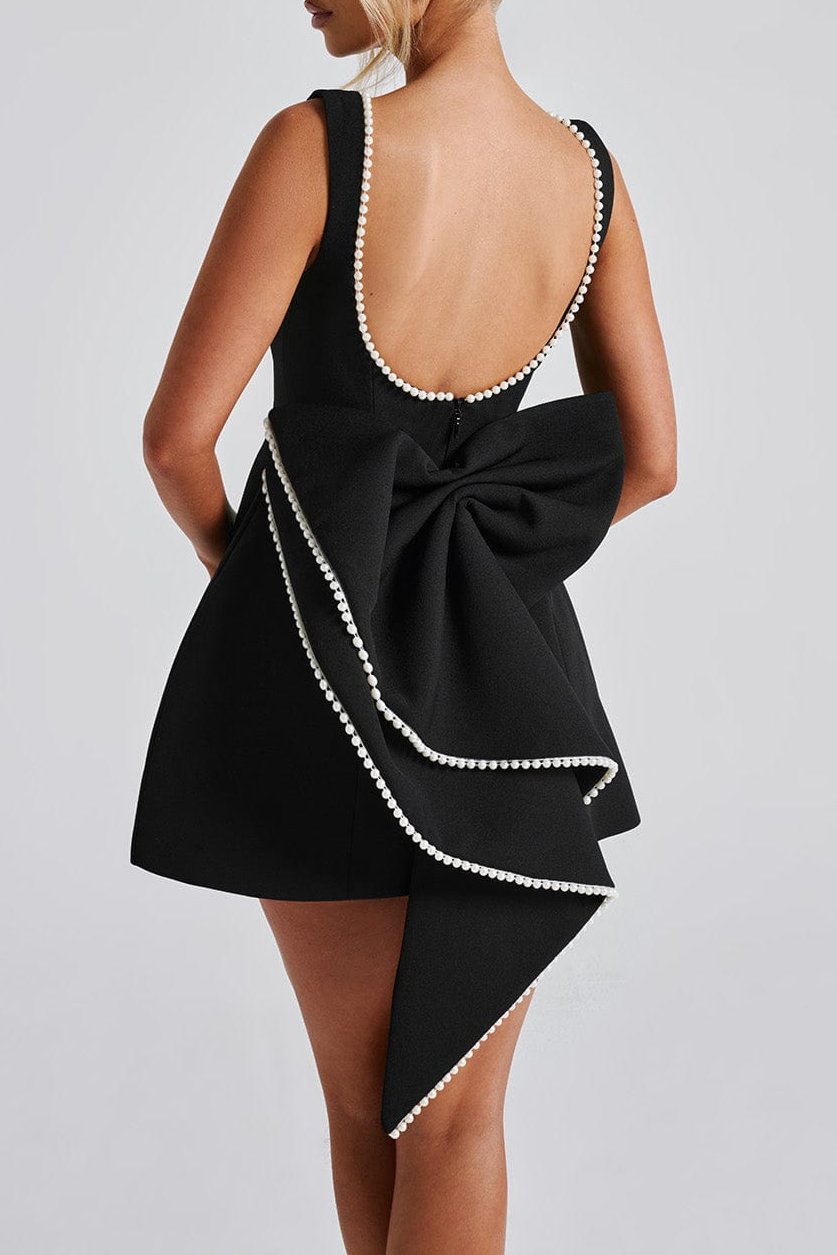 Flowering Girl Women Trista Bowknot Pearl Backless Mini Dress In Black