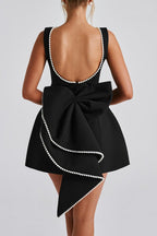 Flowering Girl Women Trista Bowknot Pearl Backless Mini Dress In Black